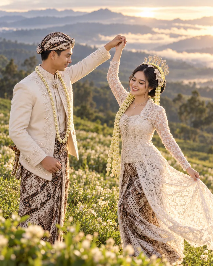 Nara dan Aruna menari bersama saat matahari terbenam